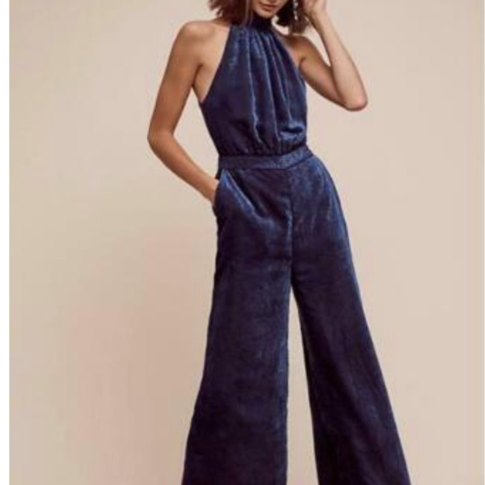 Blue Velvet Jumpsuit- Anthropologie
